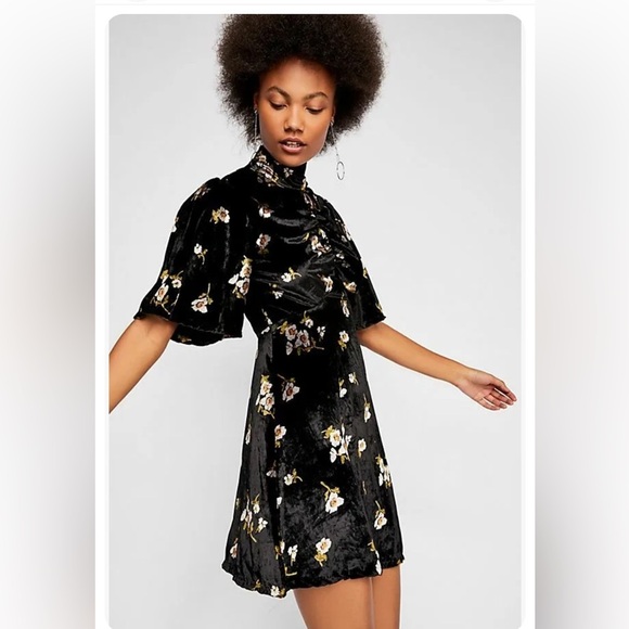 Free People  My Baby Floral Navy Velvet Minidress - Picture 2 of 10